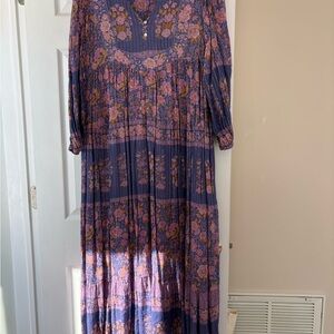 Free People Floral Maxi Dress in lavender floral with gold details